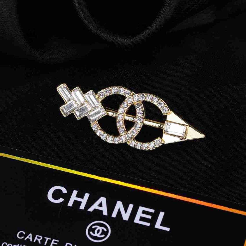Chanel Gold Tone Geometric Crystal Encrusted Pin